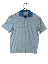 Aftco Polo Shirt Men Large Blue White Striped Performance Stretch Fishing Golf