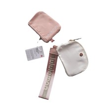 lululemon Pouch Wallet Wristlet Set Wrist Strap Logo Pink White Solid