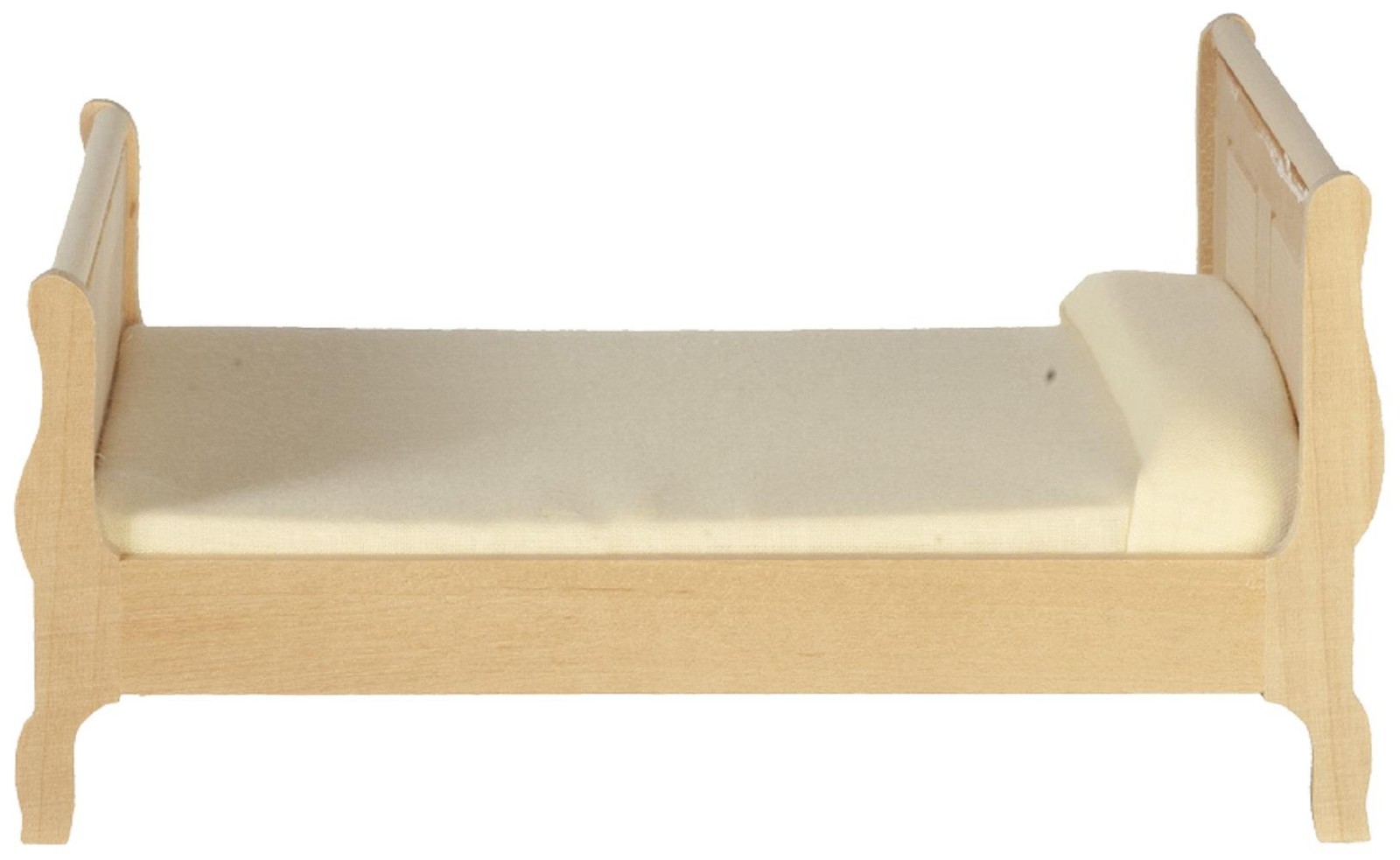 Dolls House Bare Wood Sleigh Bed Unfinished Miniatured Bedroom Furniture 1:12