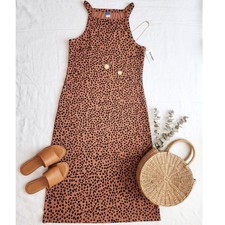 Old Navy Maxi Dress Womens XL New Leopard Print Ribbed Knit Sleeveless Slit