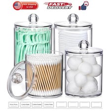 4 Pack Acrylic Qtip Holder Dispenser for Cotton Swabs, Balls, Floss Picks