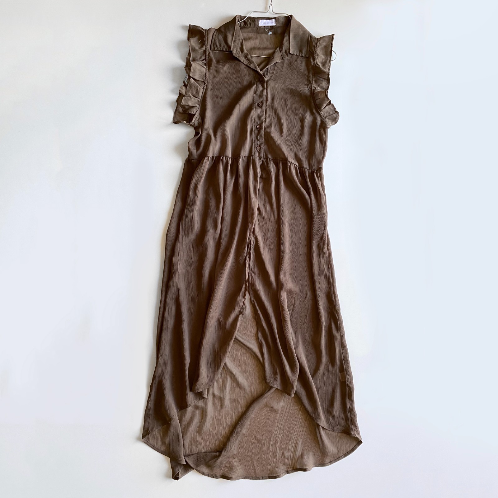 Echo Rose Brown Sheer Button Down Ruffle Sleeve L… - image 1