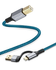 USB B to USB C Printer Cable 10FT - Nylon Braided for Mac, MIDI, DJ Gear