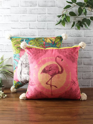 Square pink And multicoloured Birds Motif Cushion covers set Of 2 Decorative