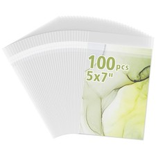 , 100 Pack 5x7 Inches Acid-Free Crystal Clear Sleeves Storage Bags, Resealabl...