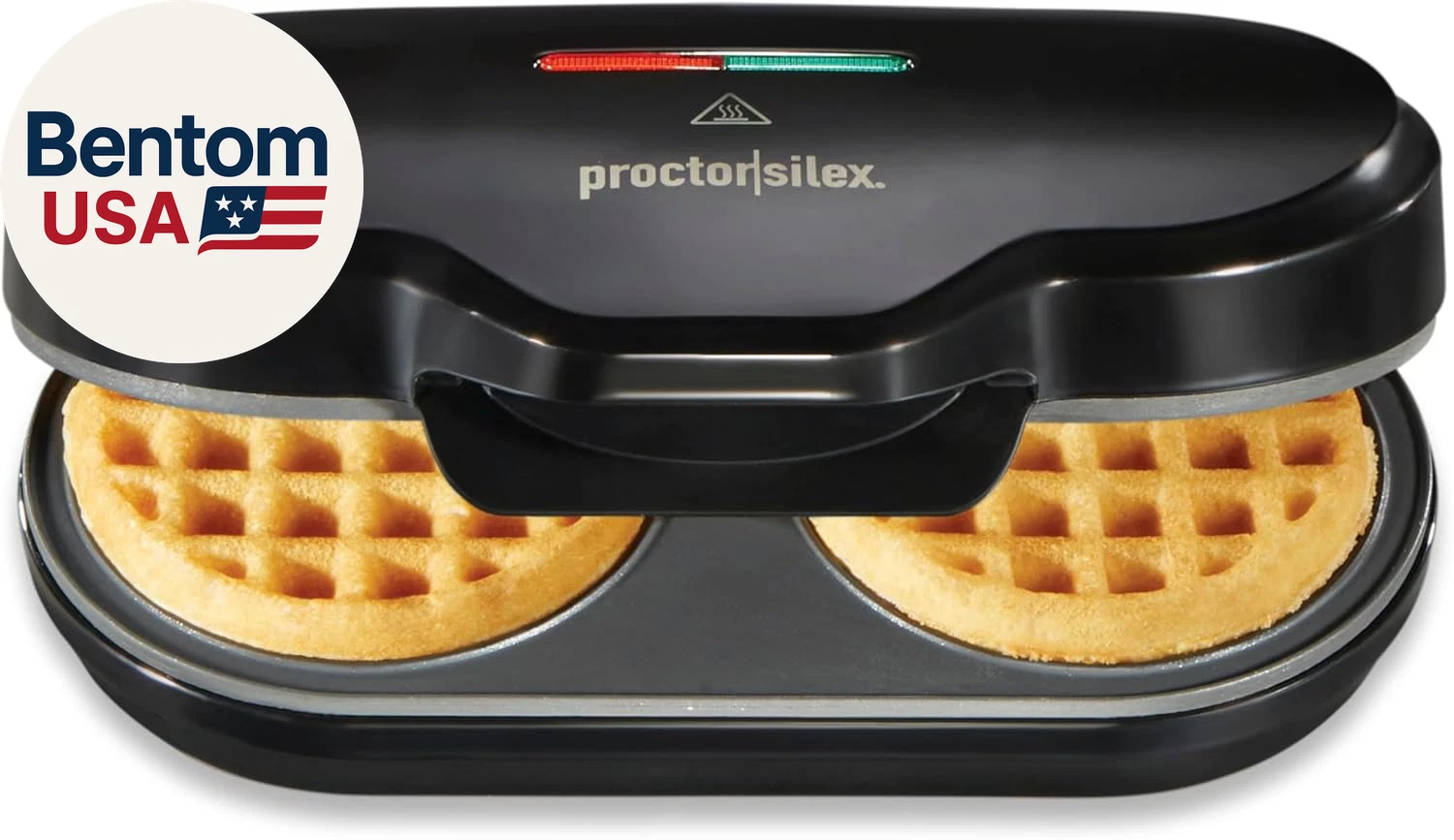 Double Mini Waffle Maker Machine with 4” round Non-Stick Grids, Makes 2 Personal