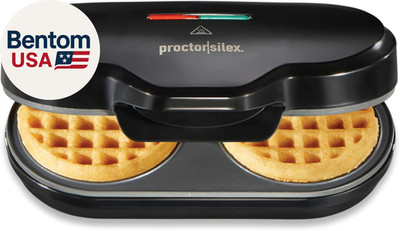 Double Mini Waffle Maker Machine with 4  round Non-Stick Grids, Makes 2 Personal
