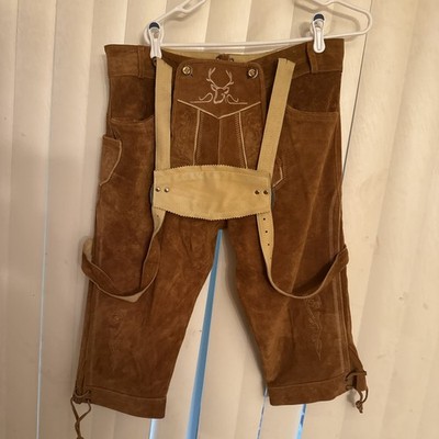 Bavaria Trachten Genuine Suede Leather Lederhosen Shorts Oktoberfest Deer Brown