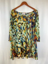 Attitudes by Renee Women's 3X Tunic Artsy Multicolor Semi Sheer Boho 3/4 Sleeve