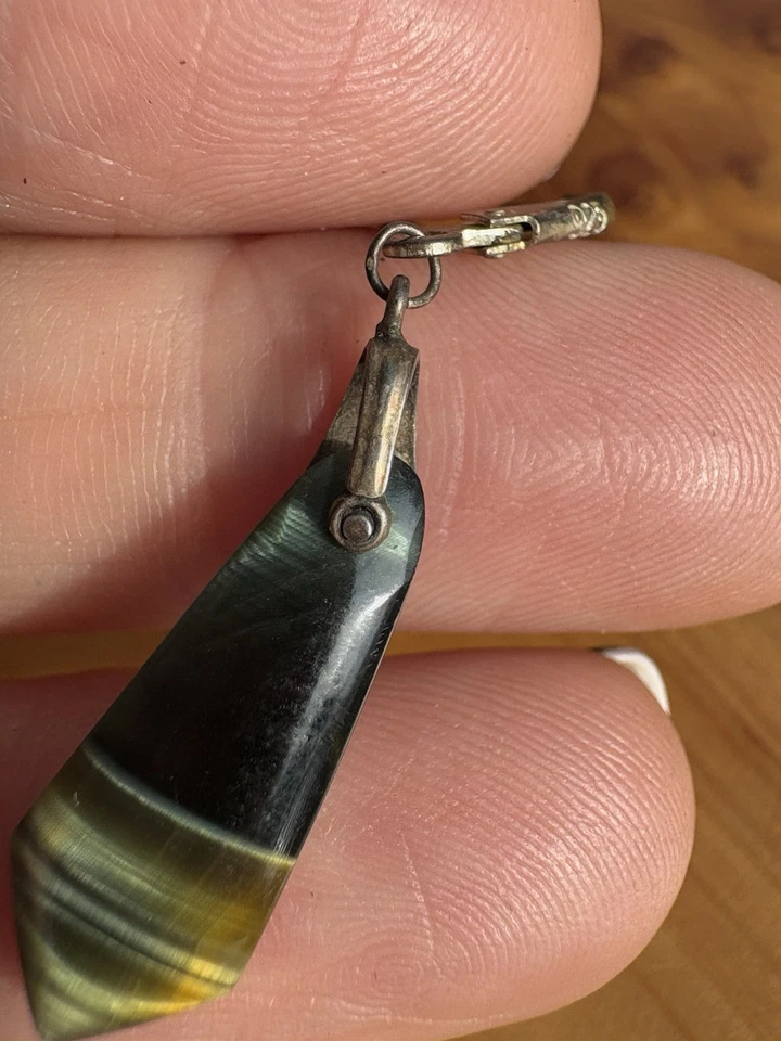 Pendientes Ojo de Tigre Azul Negro Plata de Ley 925 Hechos a Mano Joyería de Regalo Foto 4 de 4