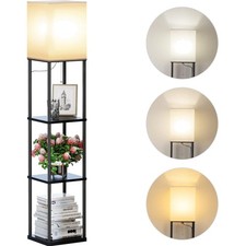 Floor Lamp with Shelves, Standing Lamps for Living Room, Black