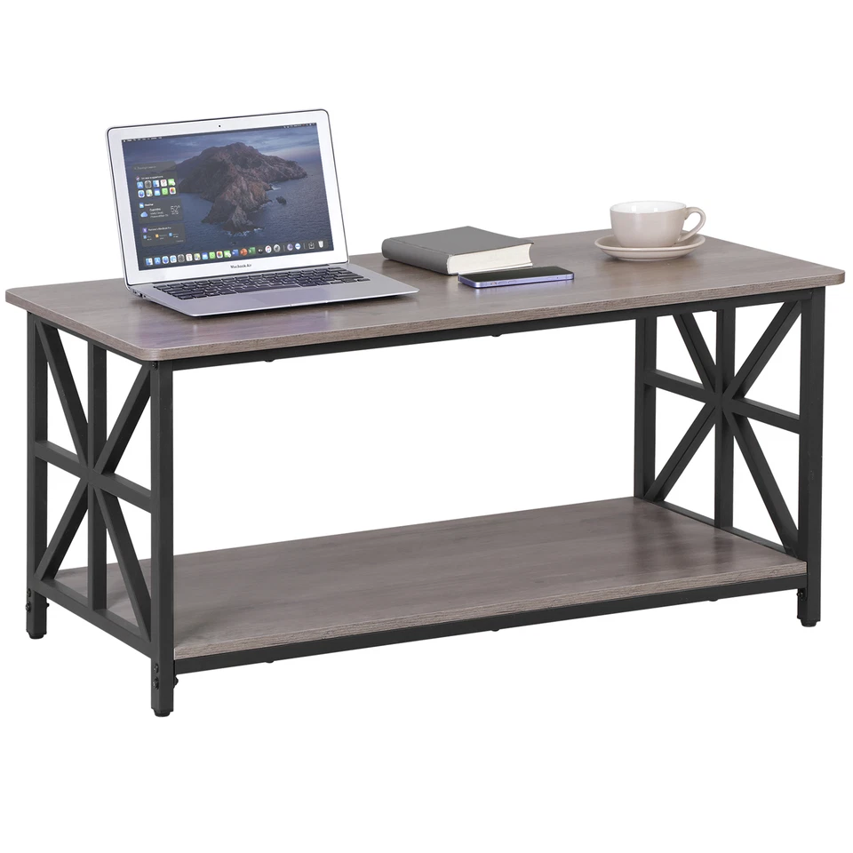 39" Farmhouse Coffee Table with Storage 2-Tier Center Table for Living Room Grey - Image 2 of 4