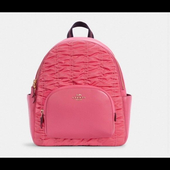 NWT Coach Court Pink Backpack Ruched Nylon Leather Medium 