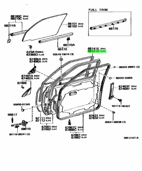 Lexus LX450 Front Rear Door Glass Run Set 68151-60010×1 Genuine