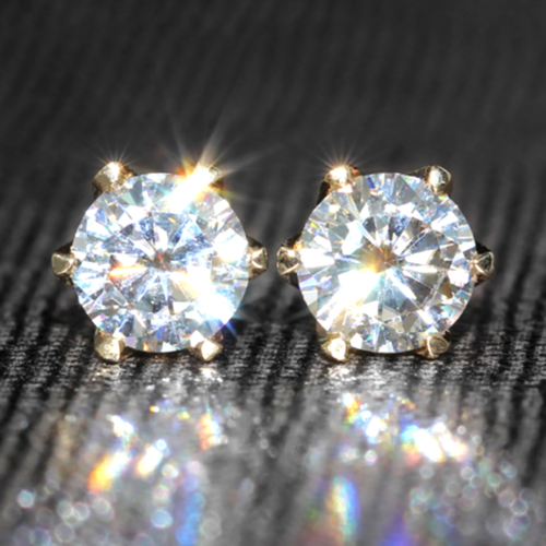 3.80 Ct Round Cut Sparkle Moissanite Solitaire Stud Earrings 14K Y Gold Plated - Picture 1 of 11