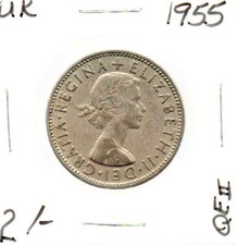 Great Britain Coin Two Shillings 1955 QEII KM# 906 England as pictured