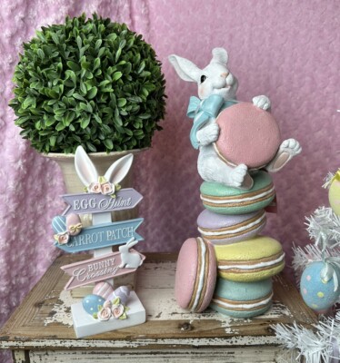 NWT 15  Sweet Treats Spring Pastel Easter Bunny On Stack Of Macaroons Decor!