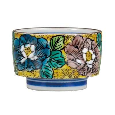 Kutani yaki ware Japanese Sake cup Guinomi Yoshida-ya Botan peony Japan