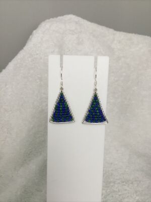 Ohrringe Sterlingsilber blau/grün kleine Perlen neu 1,75 Zoll Tropfen