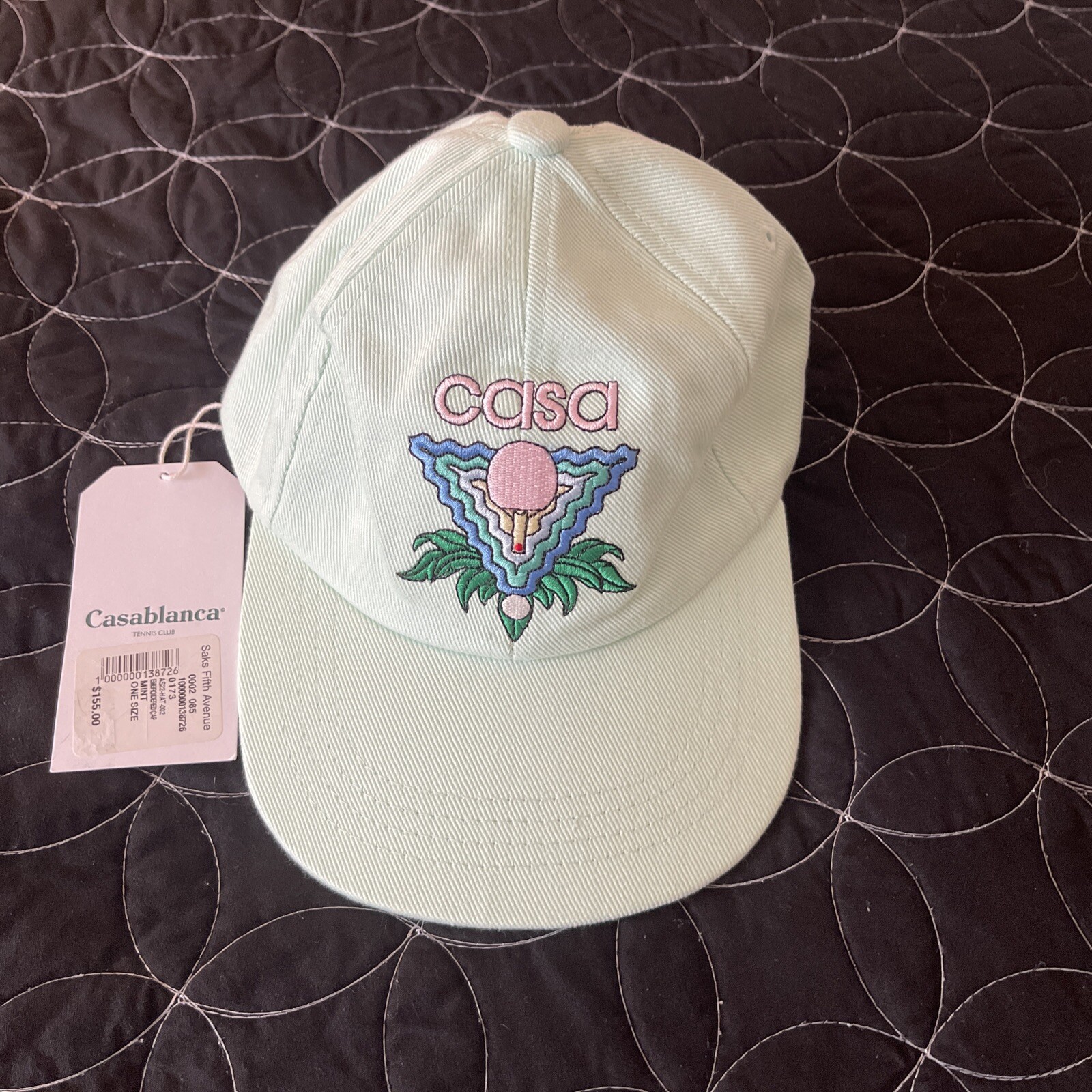 $155 Para Hombres Casablanca Bordado Tenis de Mesa Logo Gorra de Béisbol Sombrero Verde Como Nuevo