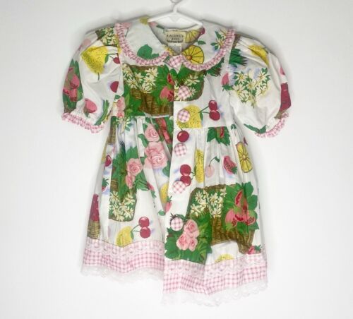 Vintage Rachels Kids Floral Dress Collared Puff Sleeve Lace Pink Yellow Size 4 - Picture 1 of 3