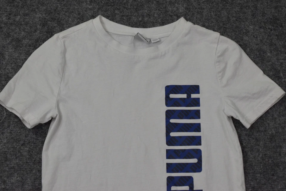 Puma T Shirt Boys Small Youth 7-8Y White Blue Spell Out Outdoor Cotton Kids - Image 2 of 4