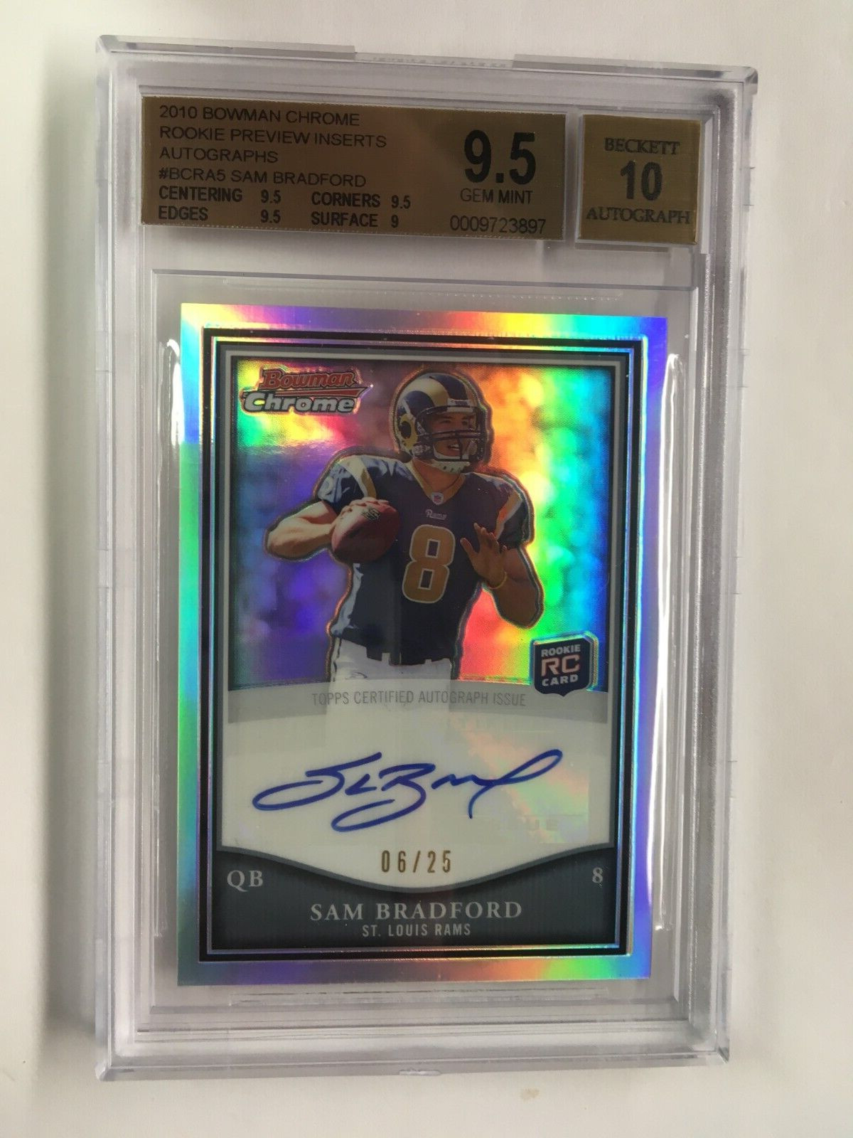 Sam Bradford Bowman Chrome Rookie Preview #5 Autograph Refractor