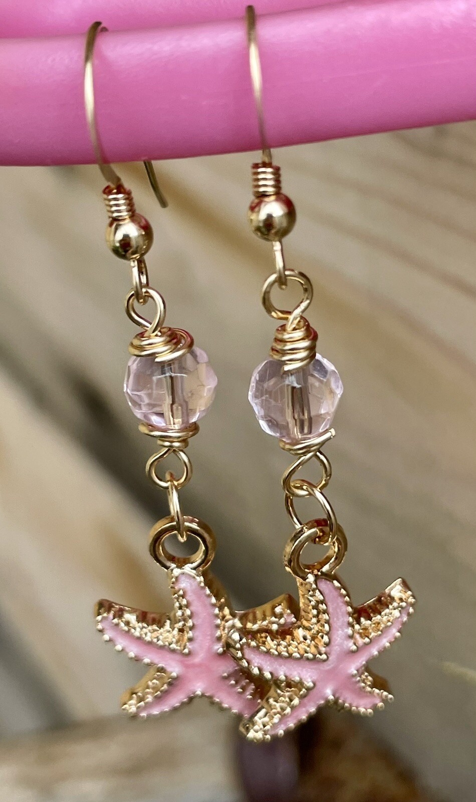 Starfish Dangle Earrings Pink Lahaina Maui Hawaii Gold Filled