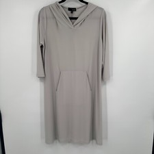 Sun Kim Hooded Dress Women Large Gray Stretch Kangaroo Pockets 3/4 Sleeve Preppy