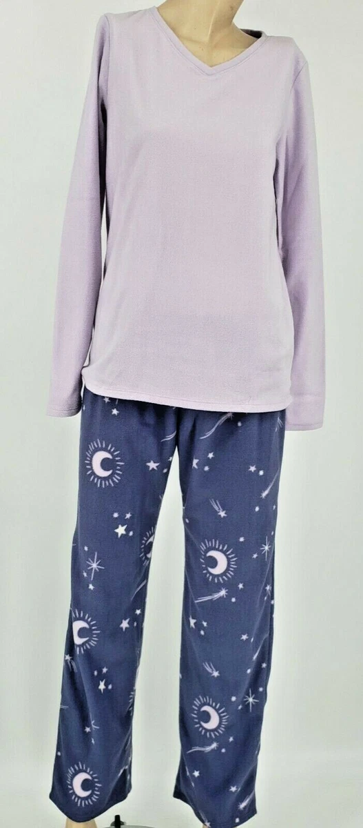 NWT Sonoma Womens Fleece PJS Pajamas 2 Piece Purple Blue Moon Shooting Stars