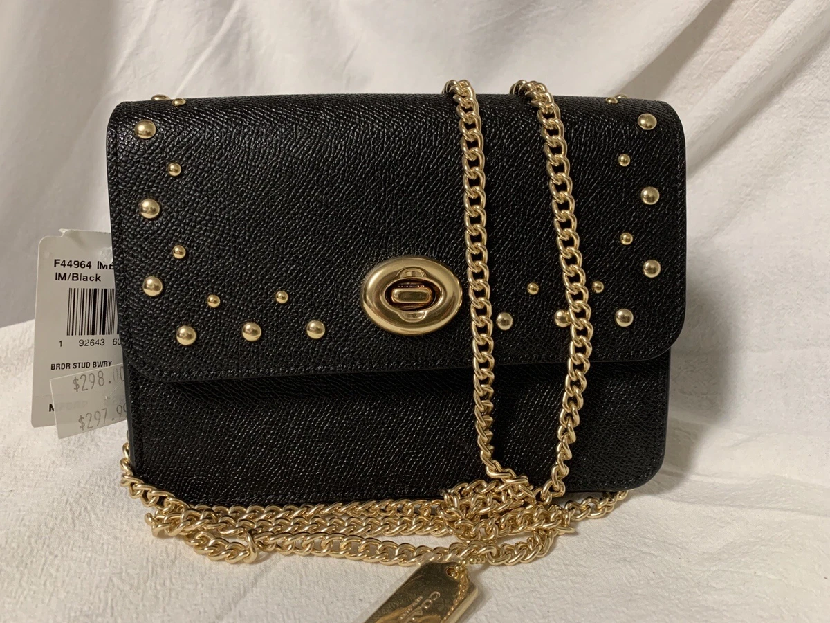 NWT Coach F44964 Bowery Crossbody Bag Black Gold Hardware Chain With Studs