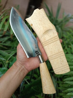 Handmade E-Nep Hunting Camping knife 7.6'' Plow dise steel forged, Maeruawood