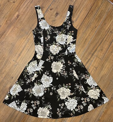 Divided by H&M Black Multicolor Floral Strap Sleeveless Round Neck Dress Size 4