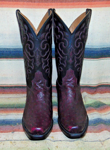 Mens Rujo The Gavin Black Cherry Full Quill Ostrich Cowboy Boots 9.5 D New - Picture 2 of 6