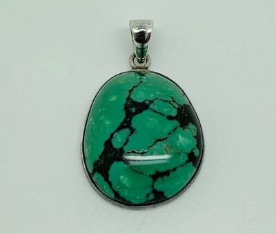 Vintage Studio Sterlingsilber natürlicher geäderter Türkis Cabochon Anhänger