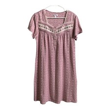 Secret Treasures Nightgown SZ MED Purple Floral White Short Sleeve Lace Bodice