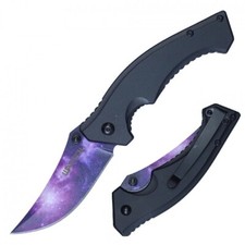 Spring-Assist Folding Knife Wartech Purple Abyss 3.25" Clip Blade Tactical EDC