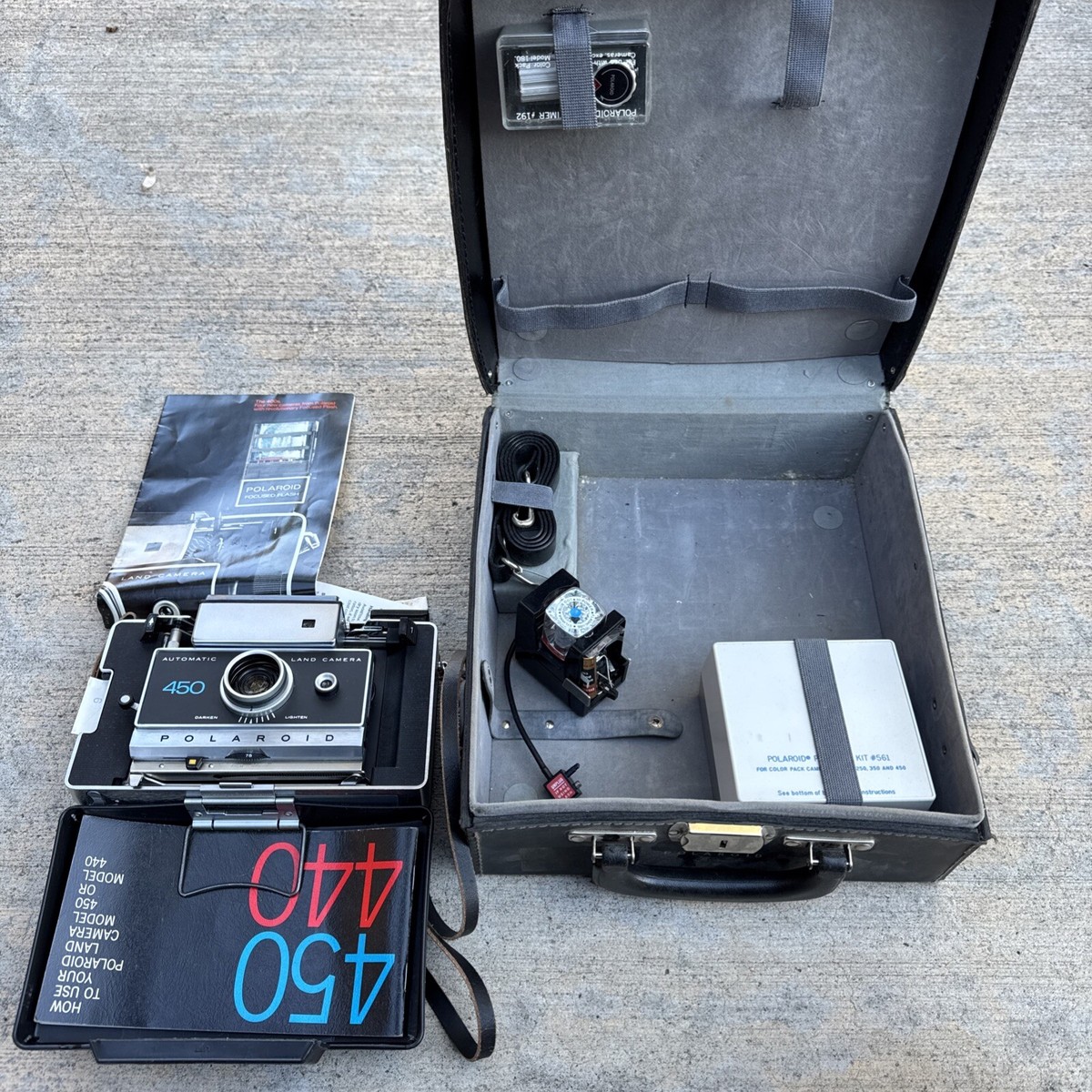 Vintage Polaroid 450 Land Camera With Case And Accessories UNTESTED
