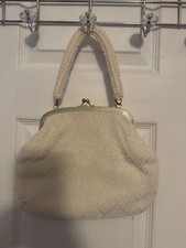 Vintage White Beaded Handbag Purse Hong Kong