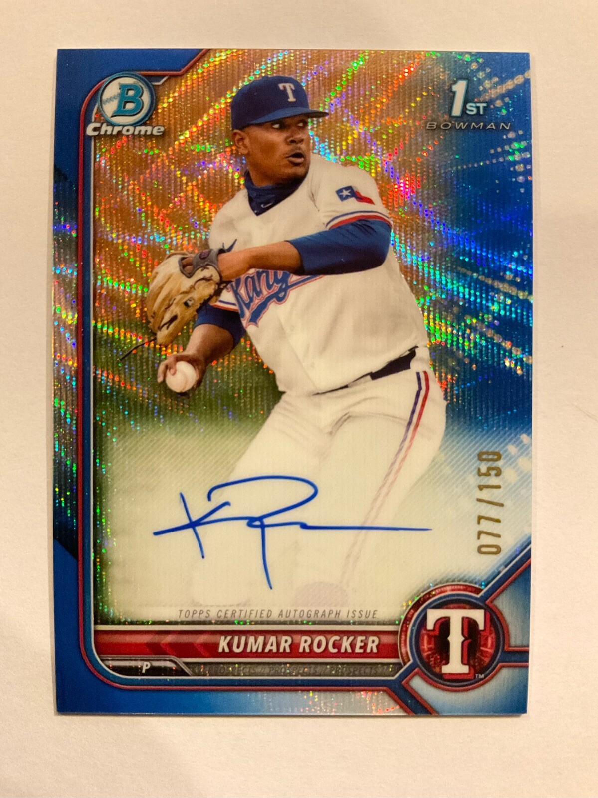 2022 Bowman Chrome Draft Blue Refractor Auto KUMAR ROCKER, RANGERS #CDA-KR  /150