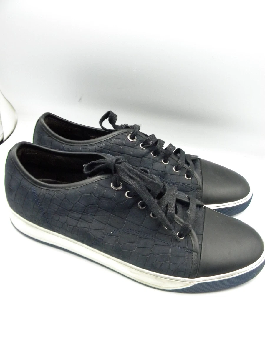 LANVIN Paris Blue White Snakeskin Design Leather Shoes Mens Size