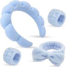 Spa Headband  Wristband Set for Women   Puffy Spon Makeup Headband for