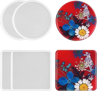 4 PCS Thickened Coaster Resin Molds, Coaster Silicone Molds for Epoxy Resin, Epo