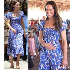 Tory Burch Smoked Midi Dress Celeb Royal Kate Painted Roses Size Small Collector
