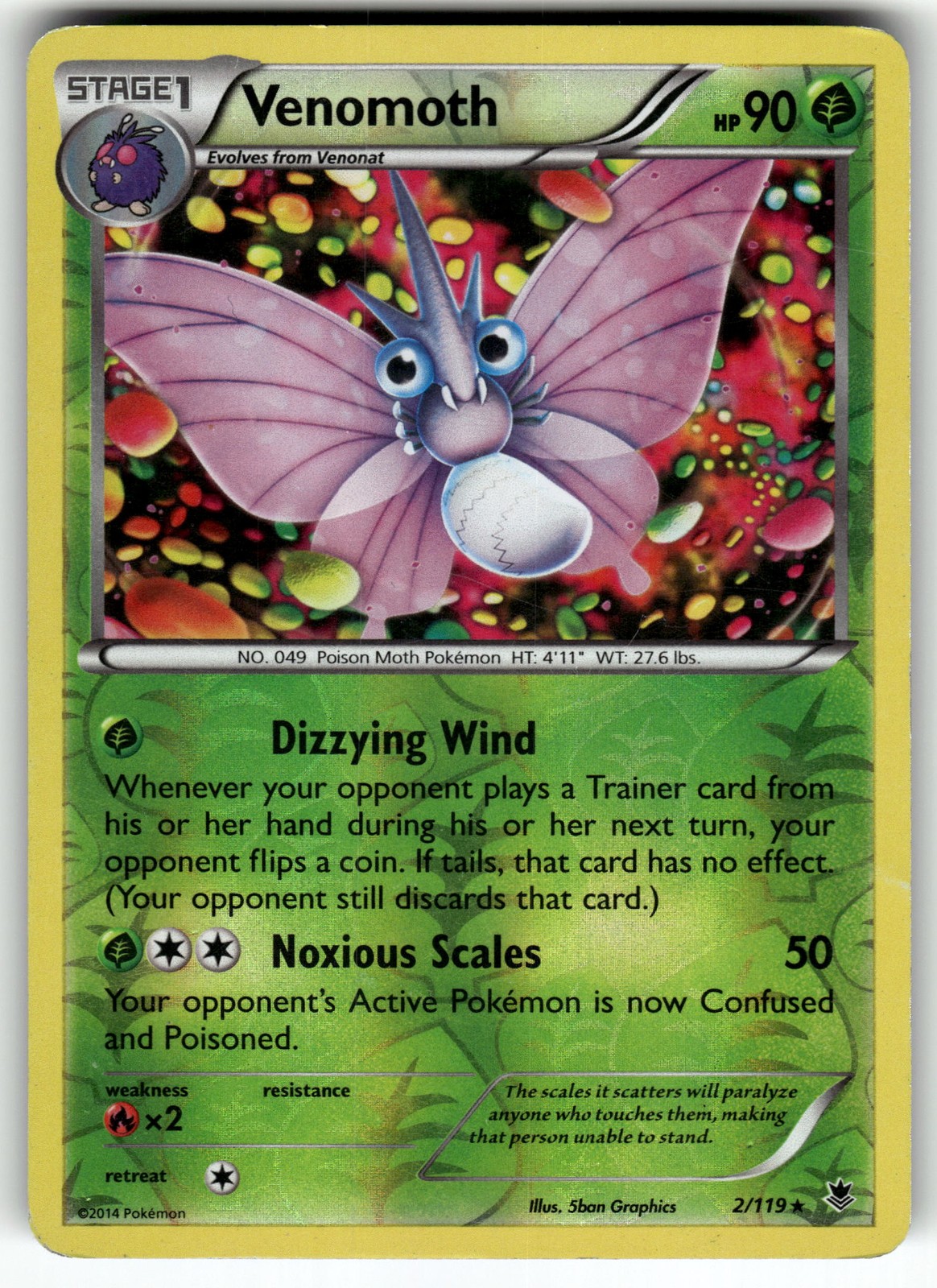 Venomoth 2/119 XY - Phantom Forces LP Pokemon Card TCG