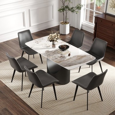 63 ''Modern Artificial Stone Curved Pandora White Panel Black Iron Metal Legs-C