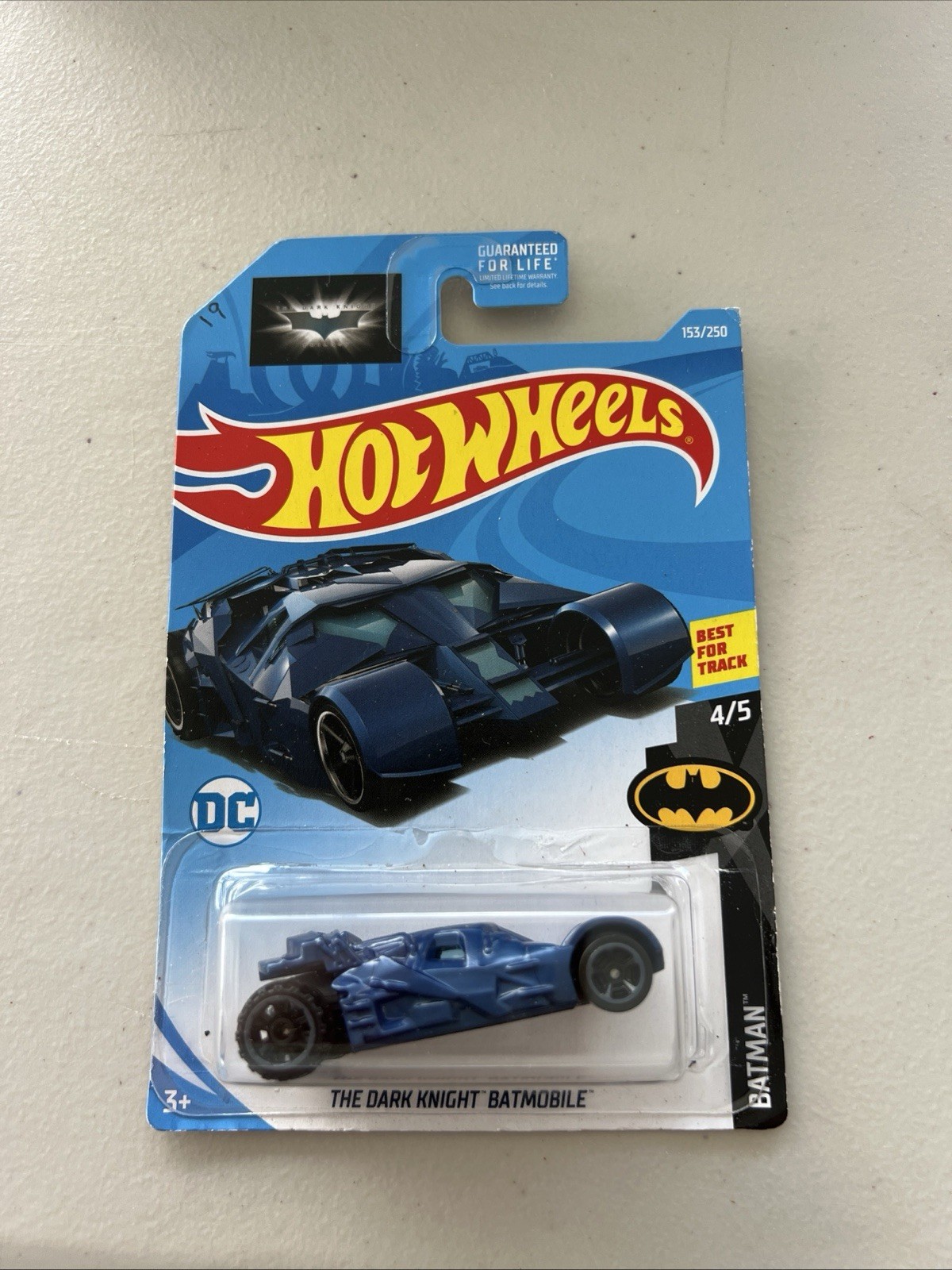 2019 HOT WHEELS DC COMICS BATMAN 4/5,THE DARK KNIGHT BLUE BATMOBILE, HW #153/250