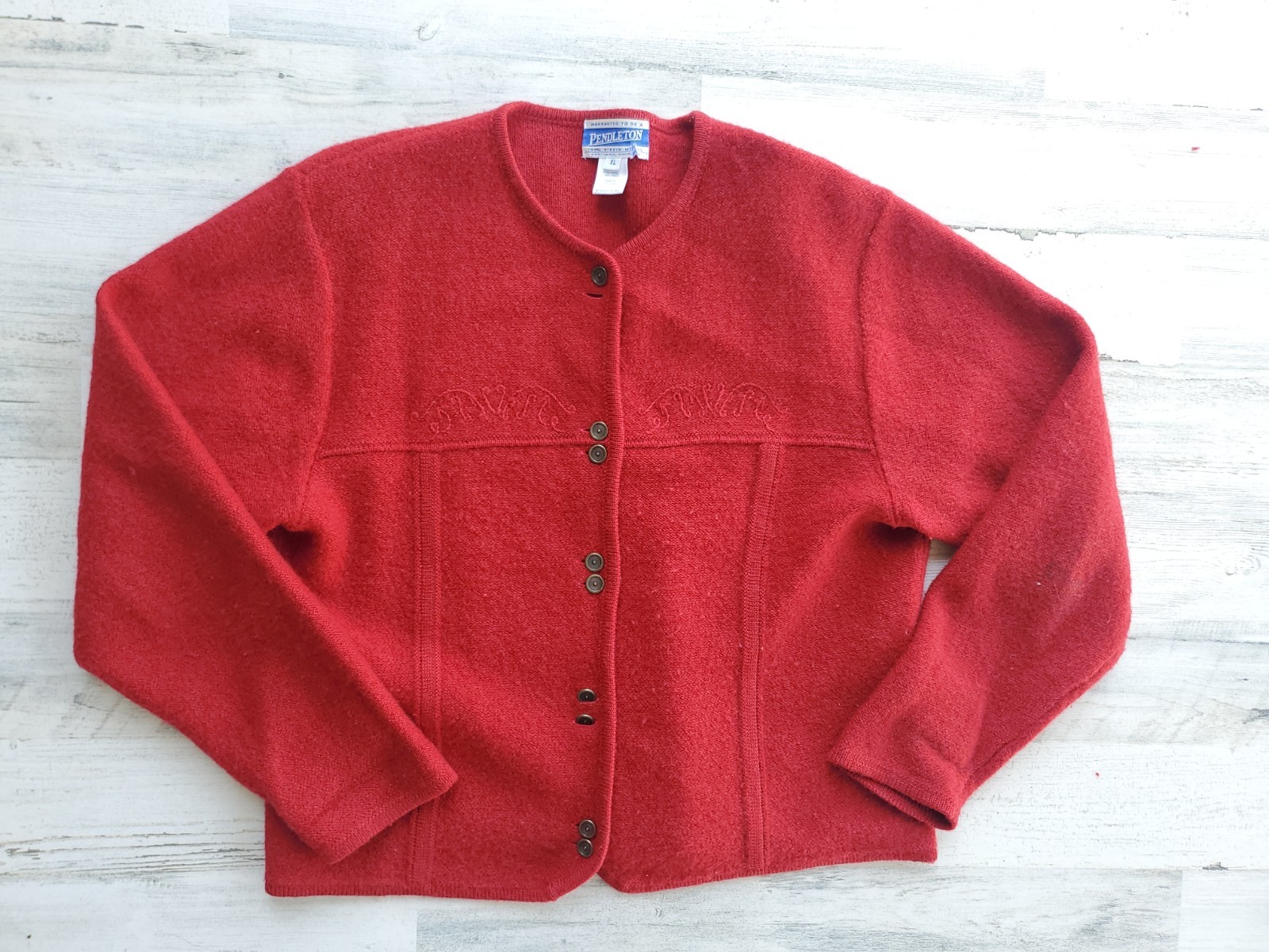 Vintage Pendleton Red Wool Sweater Button Embroid… - image 2