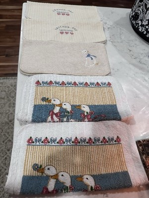Vintage 90s country geese goose hand towels wash rags set of 5 cottagecore decor