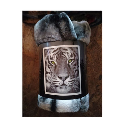 Plush Throw Blanket Tiger Print Gray Black White 50 x 60 in Machine Washable